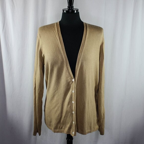 Tommy Bahama V Neck Cardigan Sweater Silk Nylon Cashmere Tan Size XL - Picture 1 of 4